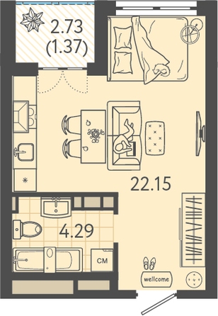 Планировка 1-комн 27,81 м²