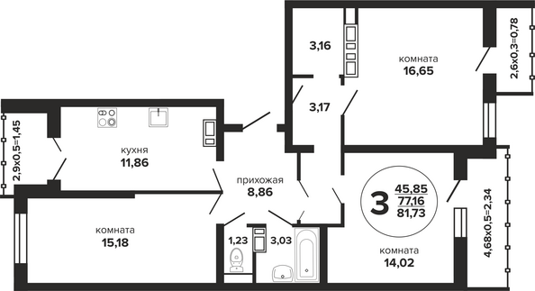 Планировка 3-комн 81,73 м²