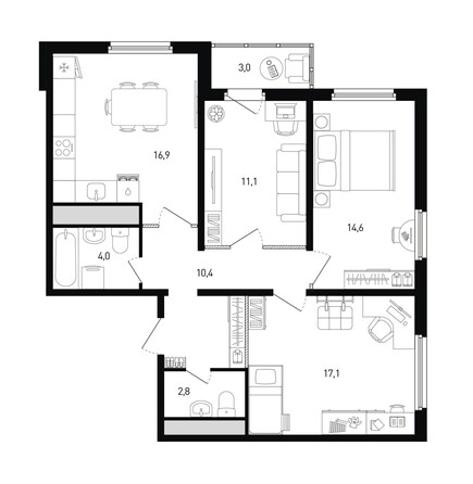 Планировка 3-комн 78,4, 79,6 м²