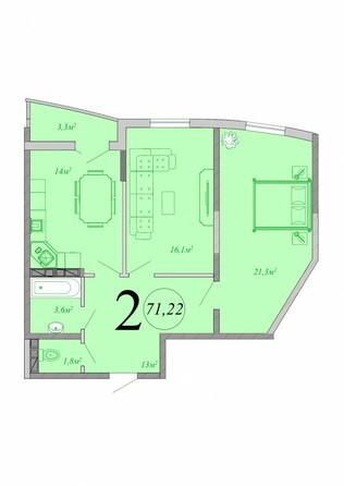 Планировка 2-комн 71,22 м²