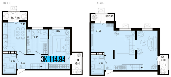 Планировка 3-комн 114,94 м²