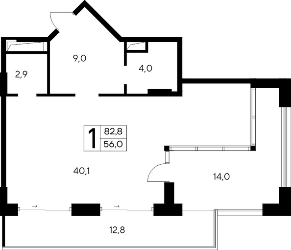 Планировка Апартамент 81,9, 82,8 м²
