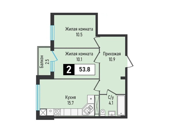 Планировка 2-комн 53,8 м²