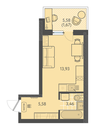 Планировка Студия 24,42 м²