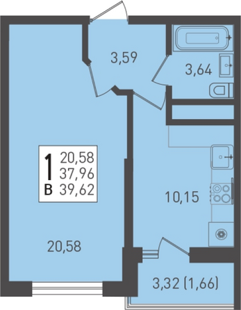 Планировка 1-комн 39,62 м²