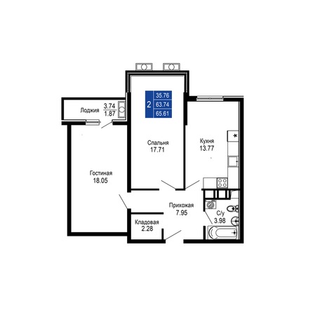 Планировка 2-комн 65,61 м²