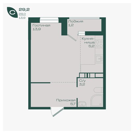 Планировка 1-комн 29,2 м²