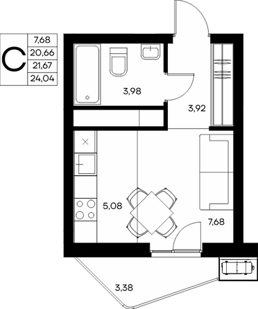 Планировка Студия 24,04 м²