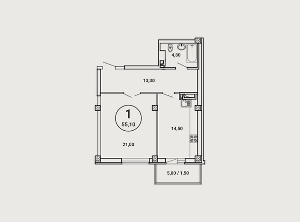 Планировка 1-комн 55,1 м²