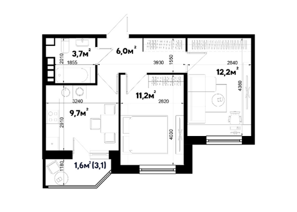 Планировка 2-комн 44,4 м²