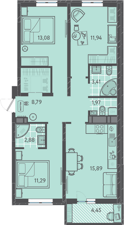 Планировка 3-комн 73,66 м²