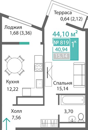 Планировка 1-комн 40,94 м²