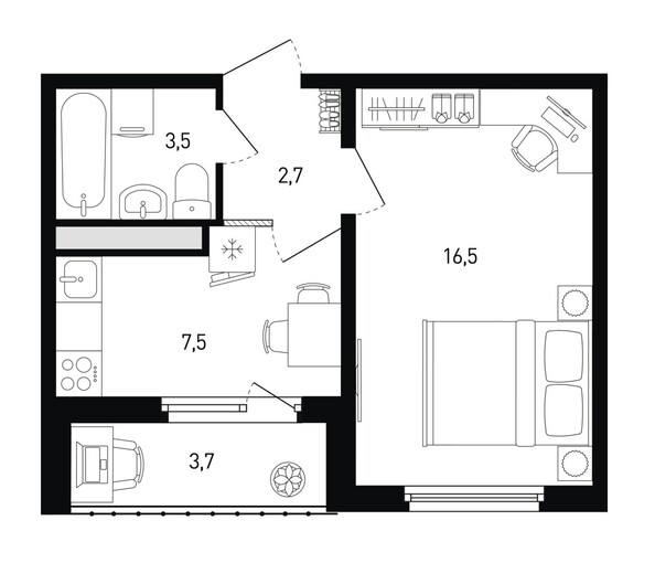 Планировка 1-комн 32,1 м²