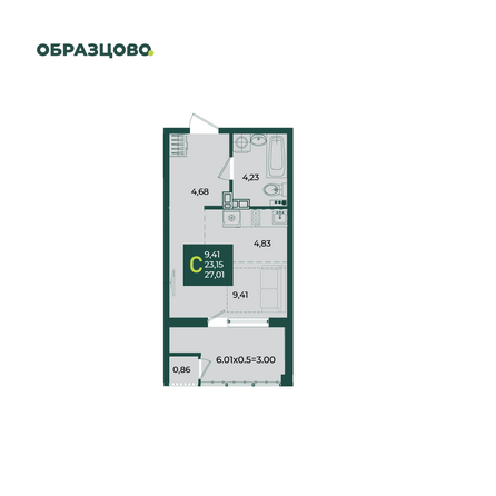 Планировка Студия 27,01 м²