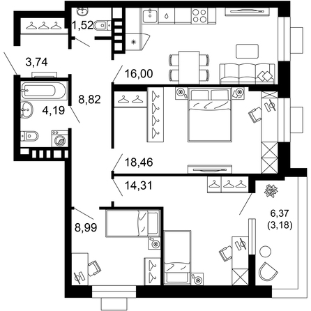 Планировка 3-комн 79,21 м²