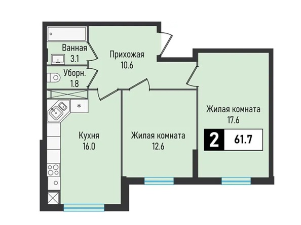 Планировка 2-комн 61,7 м²