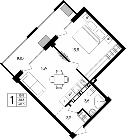 Планировка Апартамент 48,3 м²