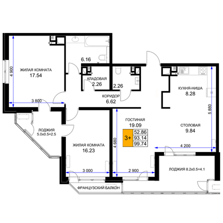 Планировка 3-комн 99,74 м²