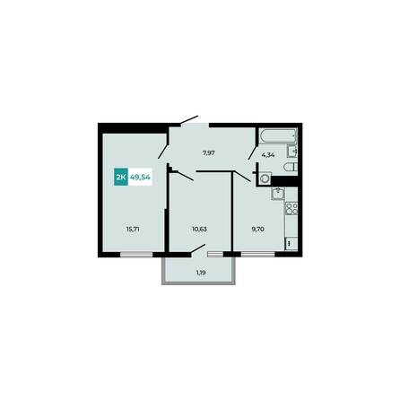 Планировка 2-комн 49,54 м²