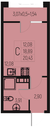 Планировка Студия 20,43 - 21,85 м²
