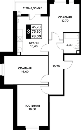 Планировка 3-комн 78 м²