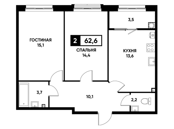 Планировка 2-комн 62,6 м²