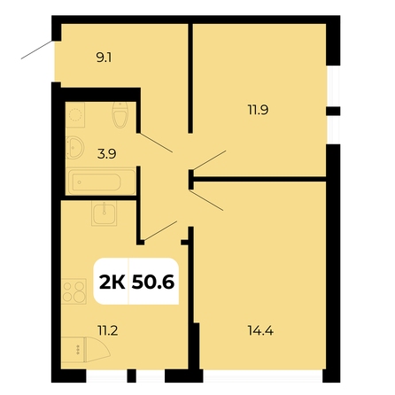 Планировка 2-комн 50,6 м²