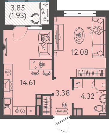 Планировка 1-комн 35,7 м²
