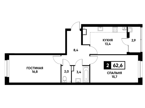 Планировка 2-комн 62,6 м²