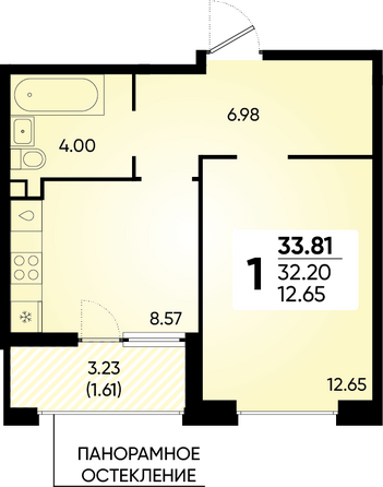 Планировка 1-комн 33,81 м²