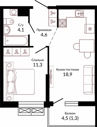 Планировка 1-комн 40,2 м²