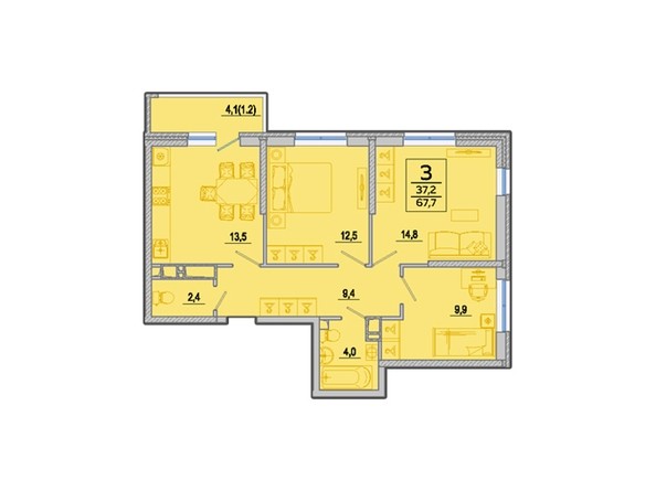 Планировка 3-комн 67,7 м²