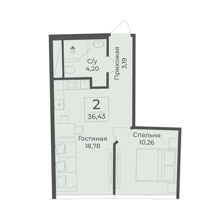 Планировка 1-комн 36,43 м²