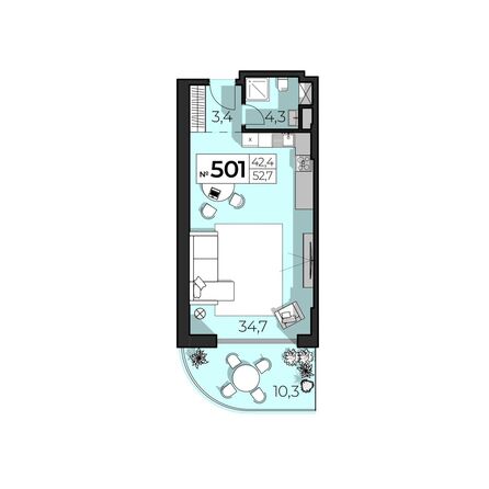 Планировка 2-комн 52,7, 52,9 м²