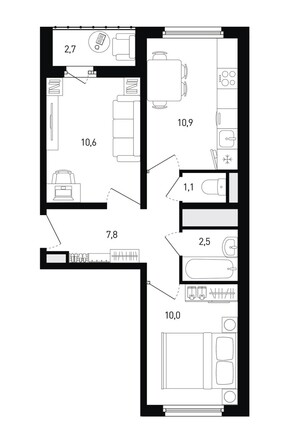 Планировка 2-комн 44,2, 45,2 м²