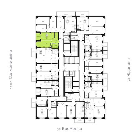 Планировка 1-комн 42,78 - 43,45 м²