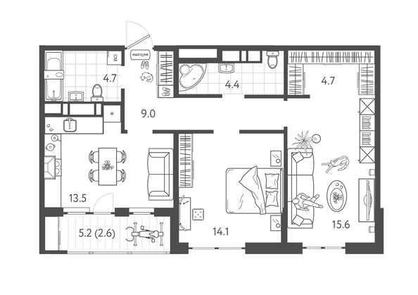 Планировка 2-комн 68,6 м²