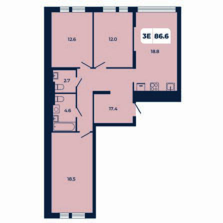 Планировка 3-комн 86,6 м²