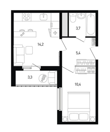 Планировка 1-комн 35,4 м²