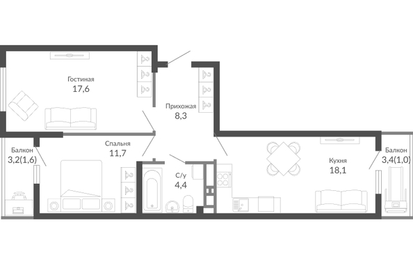 Планировка 2-комн 62,7 м²