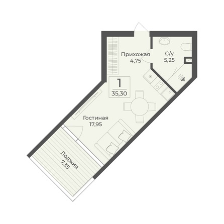 Планировка Апартамент 35,3, 35,35 м²