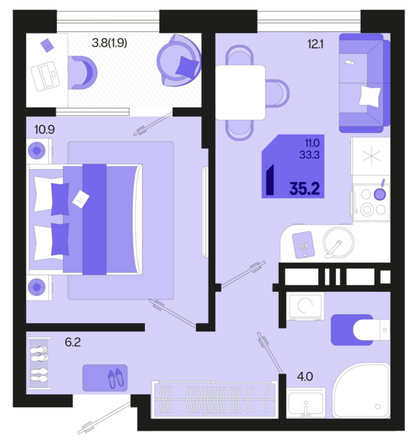 Планировка 1-комн 35,2 м²