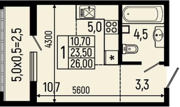 Планировка Студия 25,2 - 27,9 м²