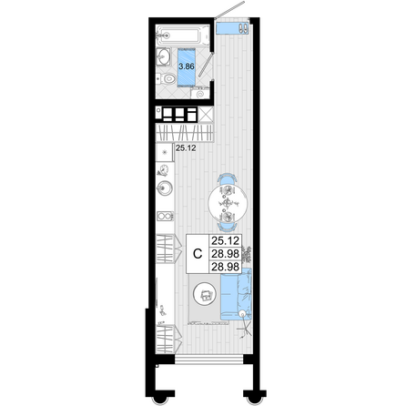 Планировка Студия 28,98 - 30,15 м²