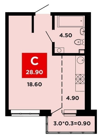 Планировка Студия 28,9, 29,1 м²