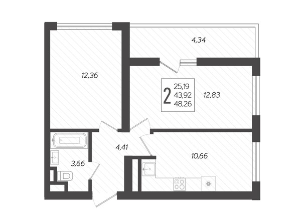 Планировка 2-комн 48,26 м²