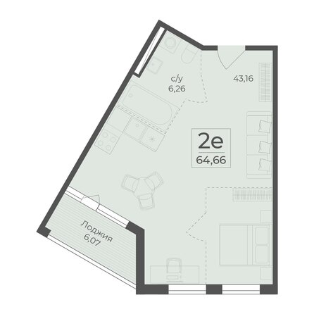 Планировка 2-комн 64,66 м²