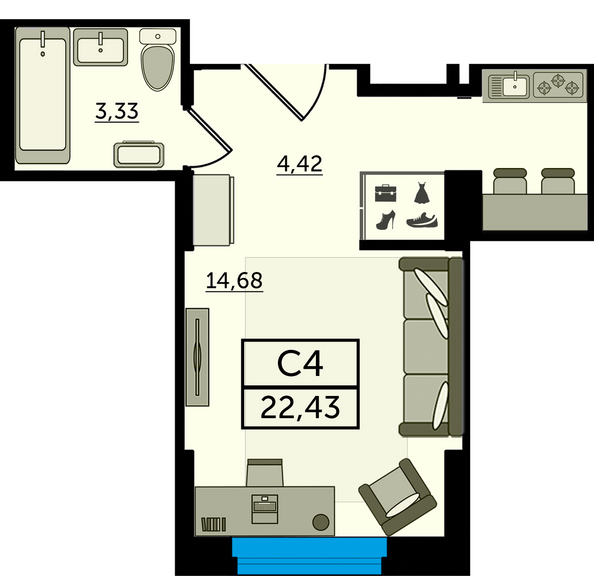 Планировка Студия 22,43 м²