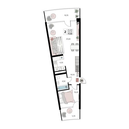 Планировка 2-комн 71,5 м²