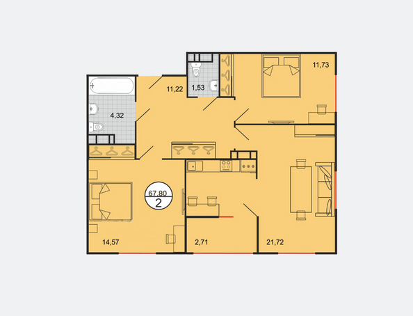 Планировка 2-комн 67,8 м²